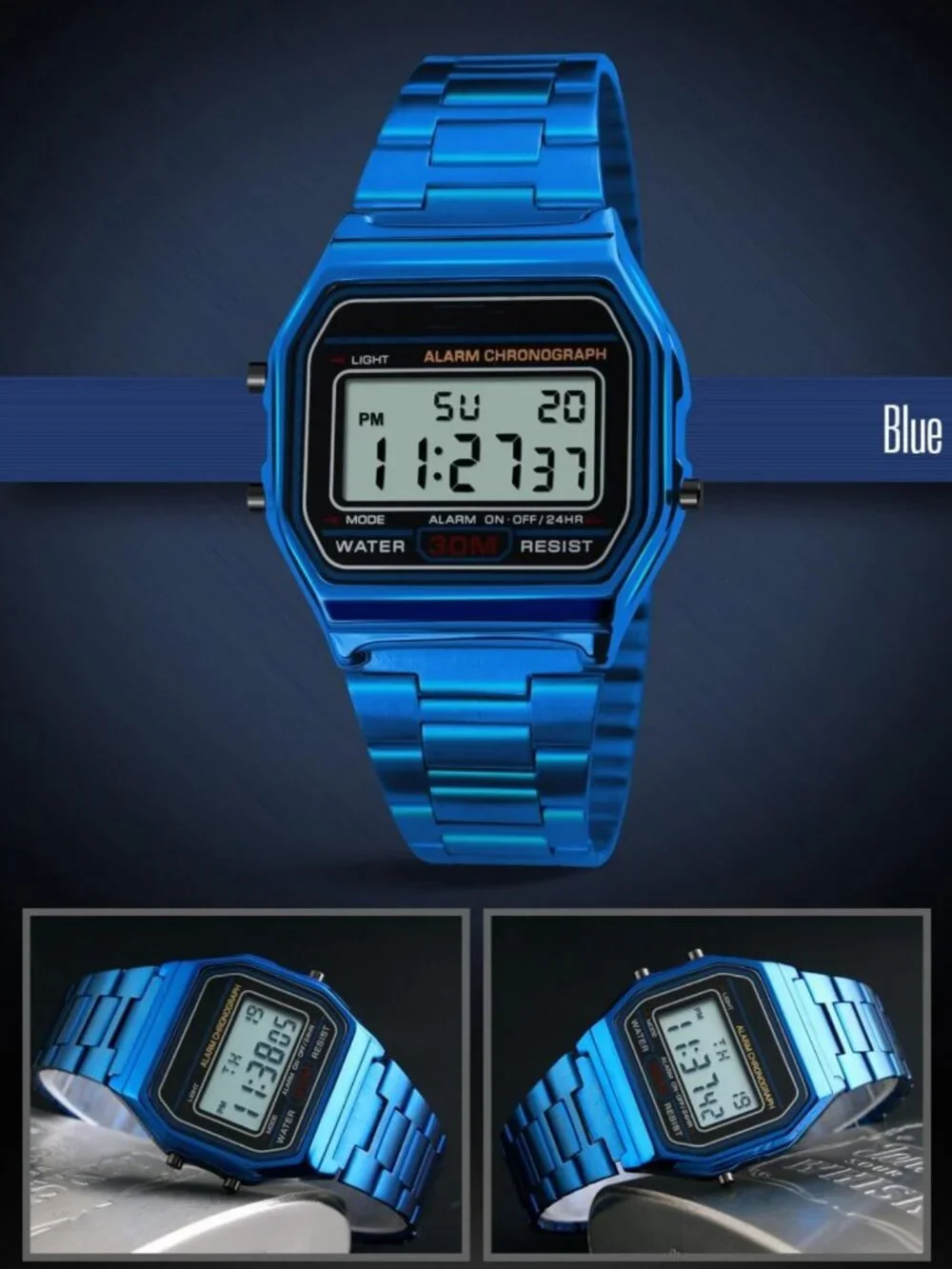 Men's Digital Gold Stainless Steel Sport Watch | Waterproof, Stopwatch, Alarm